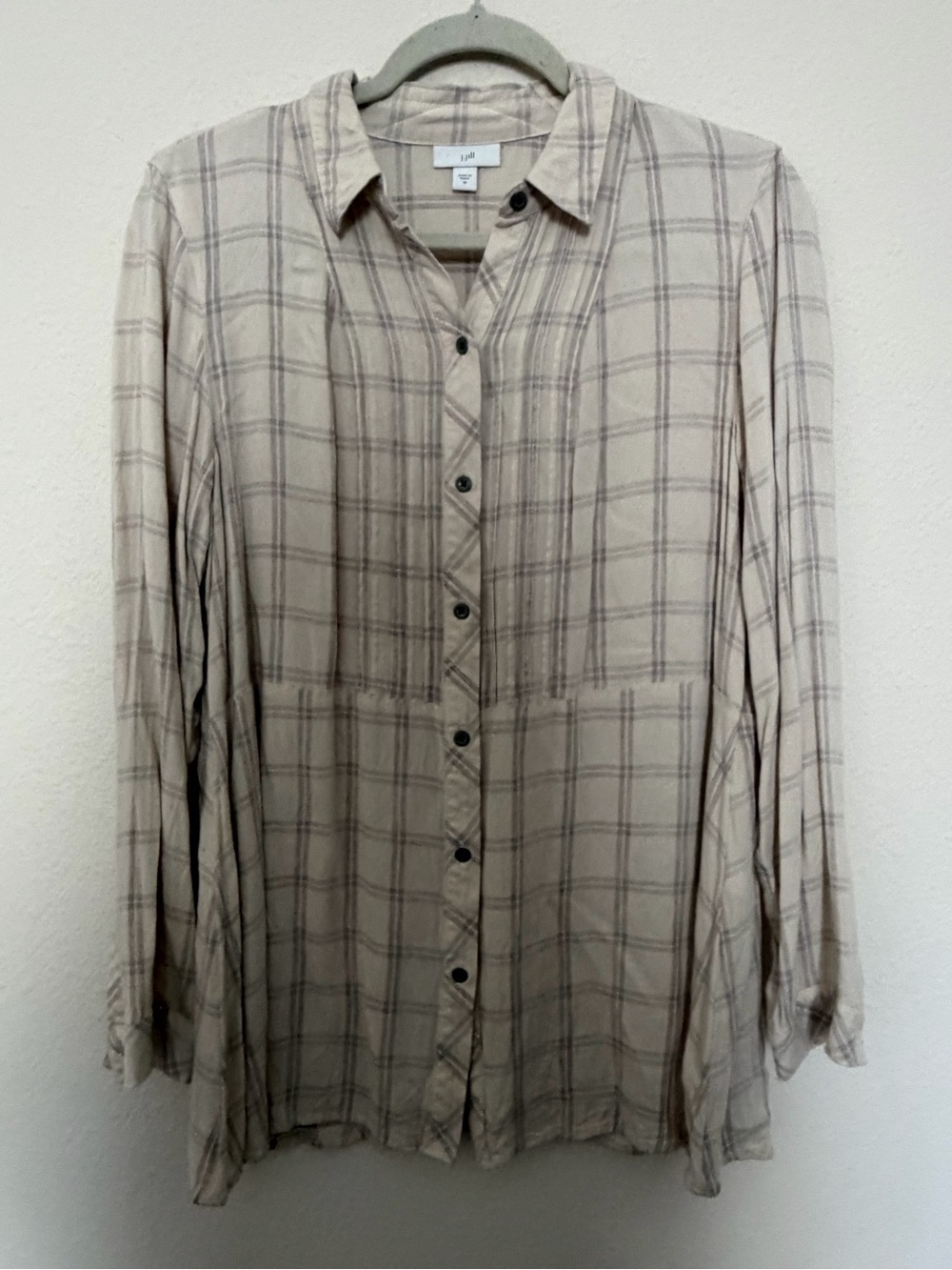 J. Jill Women’s Beige Plaid Button-Up Tunic Shirt
